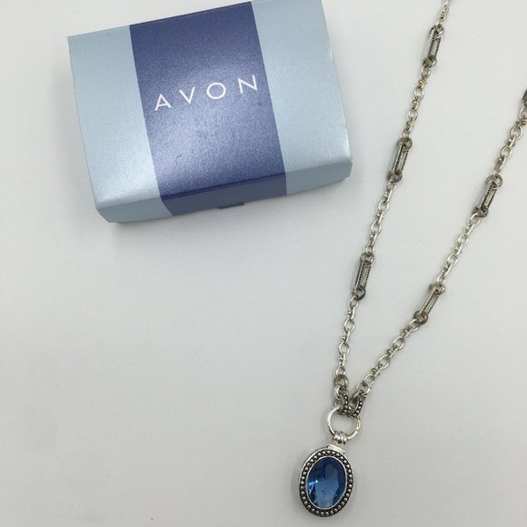 AVON Silver Plated (SP) Faceted Aqua Blue Rhinestone NECKLACE, 2003 - Picture 4 of 6